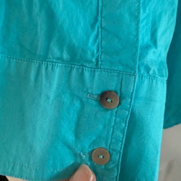 Sigrid Olsen 100% Cotton Aqua and Yellow Shirt - Picture 5 of 9